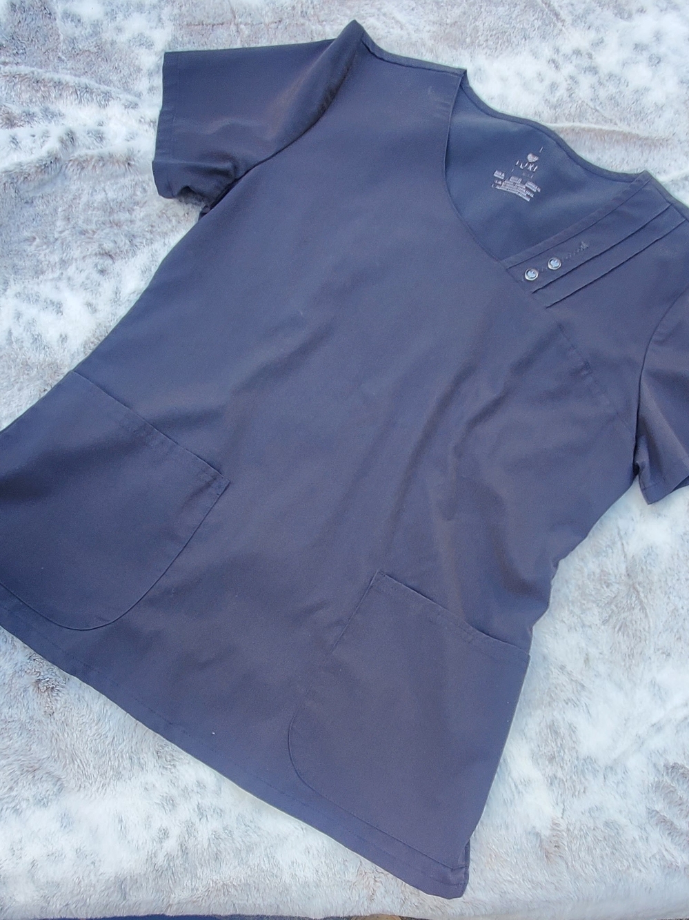 Cherokee Luxe Black V-Neck Scrub Top with Button Detail